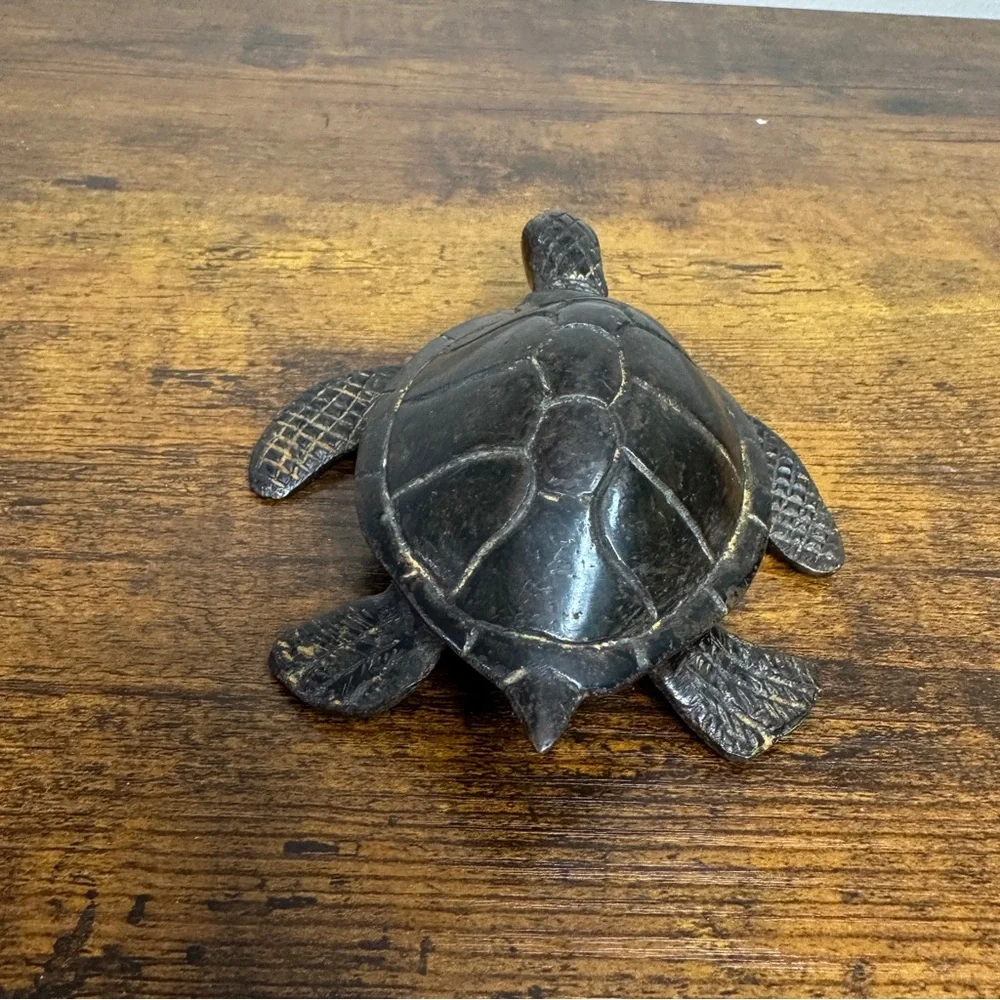 Vintage Cast Metal Sea Turtle Figurine Nautical Coastal Beach Decor Statue